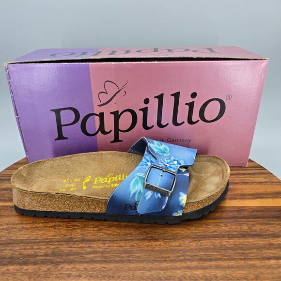 Papillio Birkenstock Catalina Sandals Womens 6 37 Blue Floral Dream Buckle Slide - Picture 1 of 10